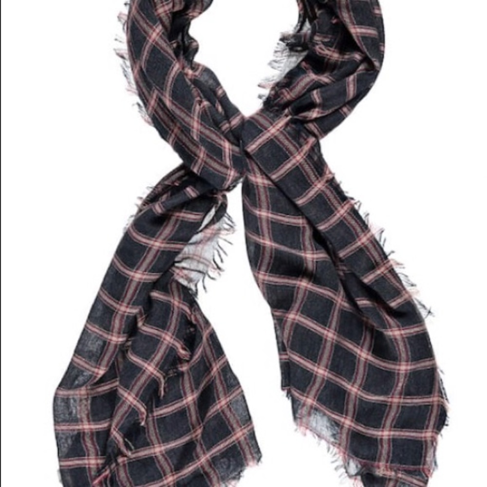 Plaid Frayed Oblong Scarf NWT